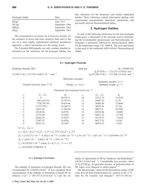 NIST-JANAF Thermochemical Tables. III. Diatomic Hydrogen Halide ...