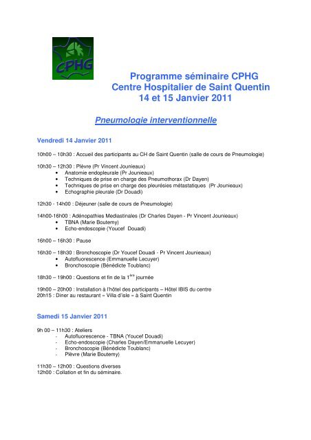 Programme séminaire CPHG Centre Hospitalier de Saint Quentin ...