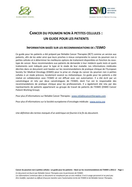 cancer poumon non a petites cellules - the European Society for ...