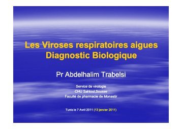 Les Viroses respiratoires aigues Diagnostic Biologique