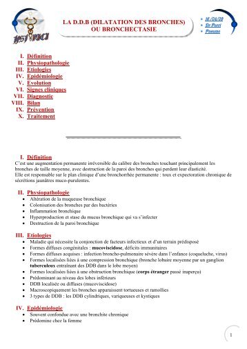 LA D.D.B (DILATATION DES BRONCHES) OU BRONCHECTASIE