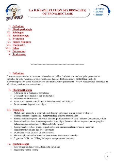 LA D.D.B (DILATATION DES BRONCHES) OU BRONCHECTASIE
