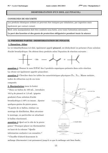 DESHYDRATATION D'UN DIOL (LE PINACOL ... - Tinti.fr