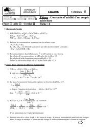 CHIMIE Thème: Constante d'acidité d'un couple acide/base Fiche : 6