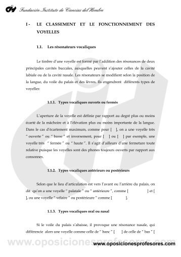 I - LE CLASSEMENT ET LE FONCTIONNEMENT DES VOYELLES