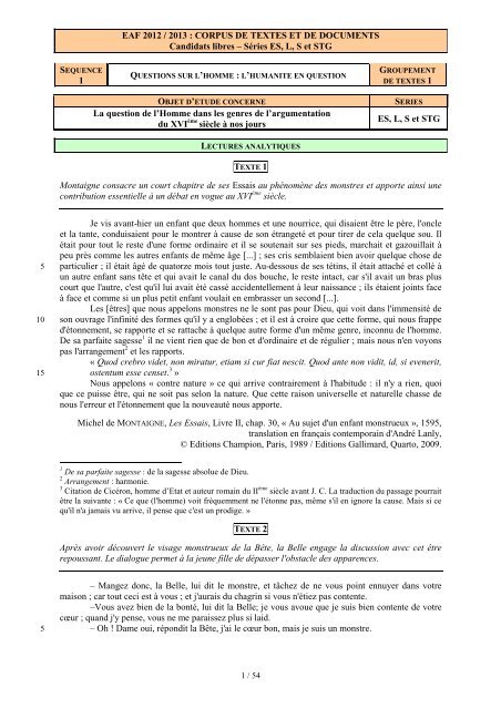05.Corpus de textes (candidats libres). - Enseignement français au ...