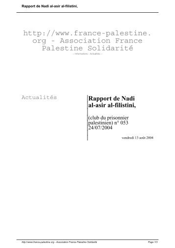 Rapport de Nadi al-asir al-filistini, - Association France Palestine ...