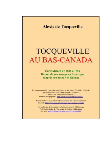 TOCQUEVILLE AU BAS-CANADA - Université Libre de Bruxelles