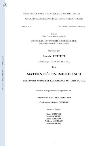 MATERNITÉS EN INDE DU SUD, DES SAVOIRS AUTOUR DE LA ...