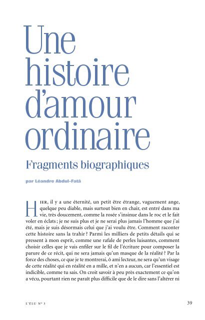 Une histoire d'amour ordinaire / Fragments biographiques Léandre ...