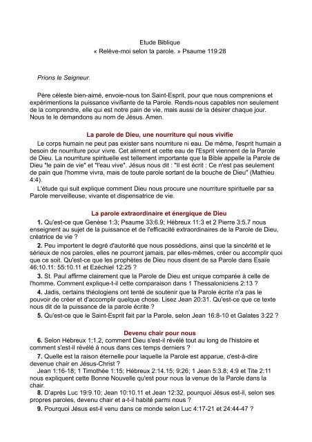 Etude Biblique Releve Moi Selon Ta Parole Psaume 119 28