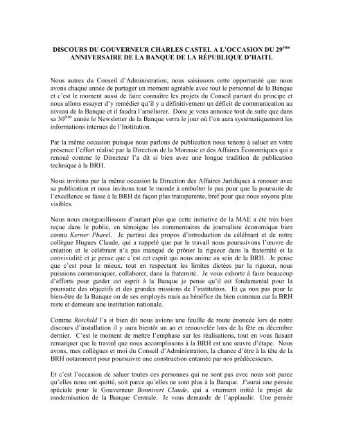 Discours Du Gouverneur A L Occasion Du 29eme Anniversaire De La Discours Du Gouverneur A L Occasion Du 29eme Anniversaire De La