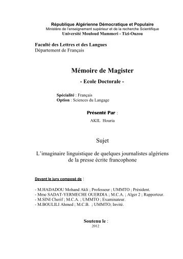 Mémoire de Magister - Ecole Doctorale - Université Mouloud ...