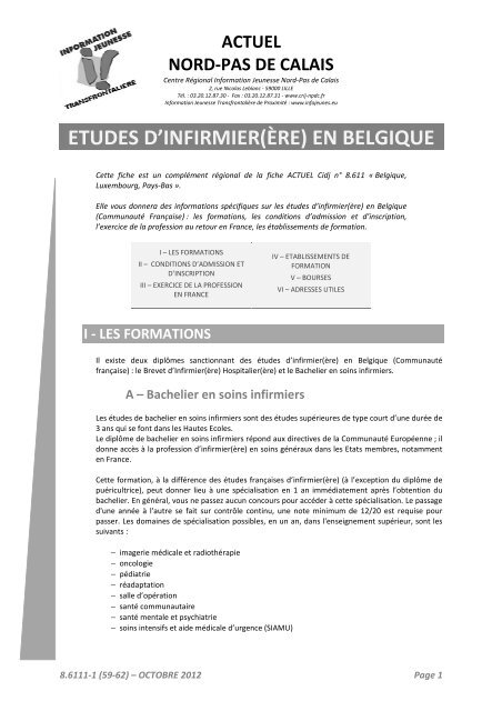 8 6111 1 Etudes D Infirmier Ere En Belgique Crij Nord Pas De