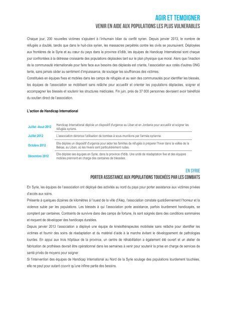 Lire le dossier de presse - Handicap International