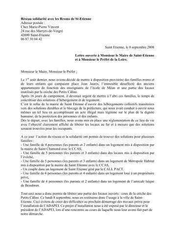 lettre maire- préfet 080908 - Romeurope