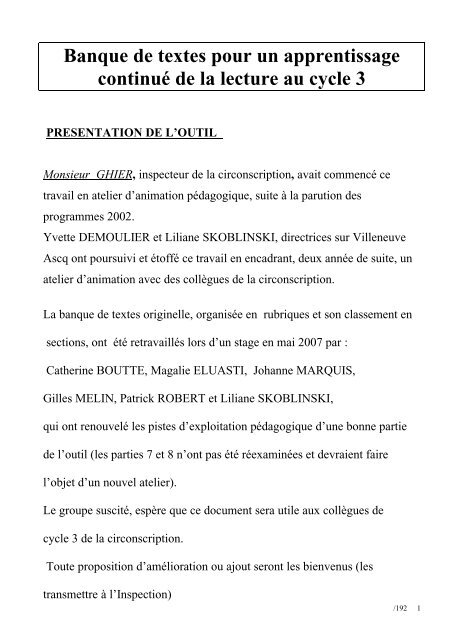 ateliers de lecture - Inspection académique du Nord