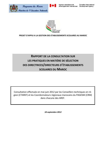 rapport de la consultation sur les pratiques en matière de sélection ...