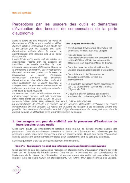 ETUDE PERCEPTION PAR LES USAGERS DES OUTILS D ... - Cnsa