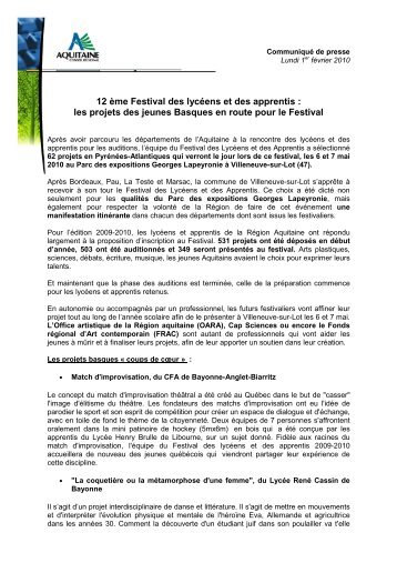 12 ème Festival des lycéens et des apprentis : les projets des ...