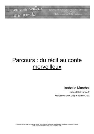 Parcours : du récit au conte merveilleux - Atelier de Lecture Asbl