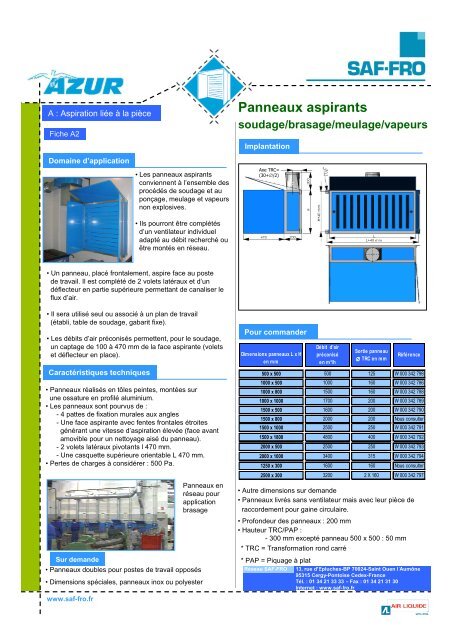 Tables aspirantes soudage - Saf-Fro