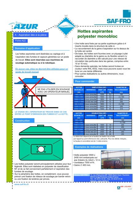 Tables aspirantes soudage - Saf-Fro