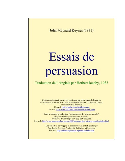 John Maynard Keynes (1931), Essais de persuasion