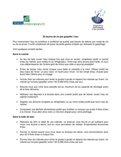 36 faons de ne pas gaspiller l'eau Pour conomiser l'eau et ...