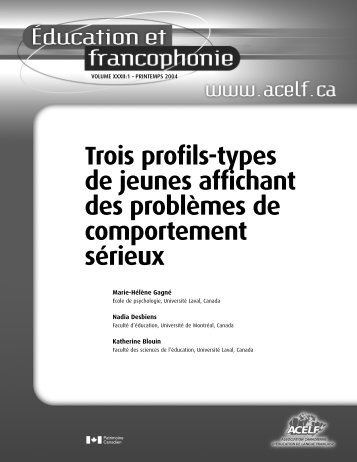 Trois profils-types de jeunes affichant des problèmes de ... - acelf