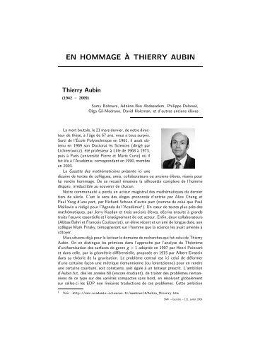 EN HOMMAGE`A THIERRY AUBIN - Publications de la SMF