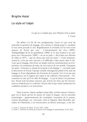 Brigitte Hatat - Ecole de Psychanalyse des Forums du Champ ...