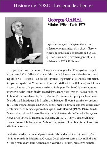 Histoire de l'OSE - Les grandes figures Georges GAREL