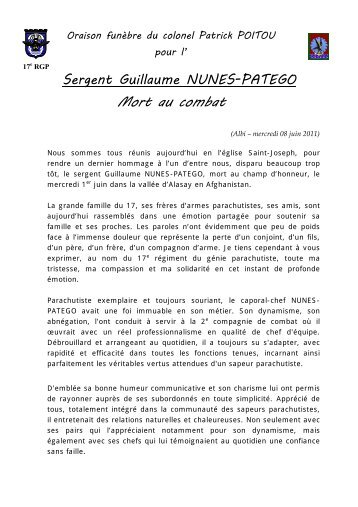 Sergent Guillaume NUNES-PATEGO Mort au ... - Amicale 17 RGP