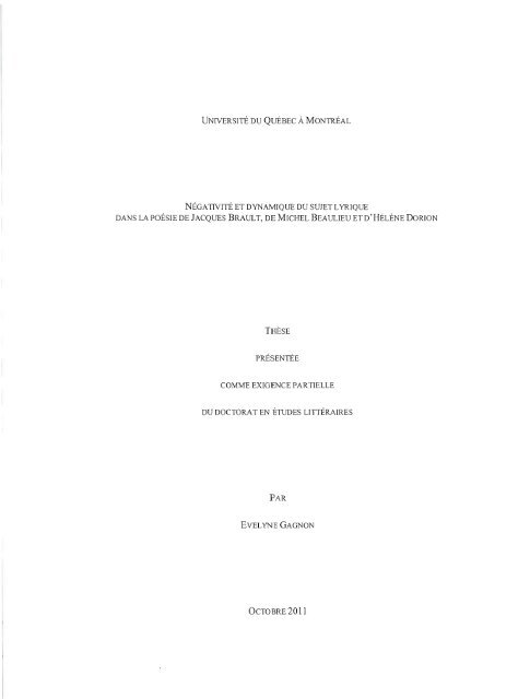 negativite et dynamique du sujet lyrique dans la archipel uqam