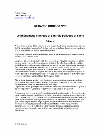 REGARDS CROISES N°01 Le phénomène ethnique ... - Pole Institute