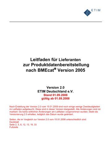 Leitfaden zur Produktdatenbereitstellung Version 2-0 2008-09-01