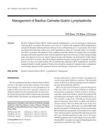 Management of Bacillus Calmette-Guérin Lymphadenitis