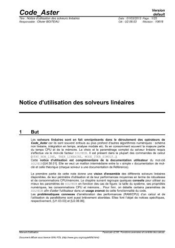 [U2.08.03] Notice d'utilisation des solveurs linéaires - Code_Aster