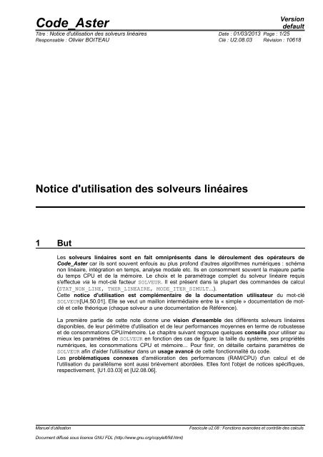 [U2.08.03] Notice d'utilisation des solveurs linéaires - Code_Aster