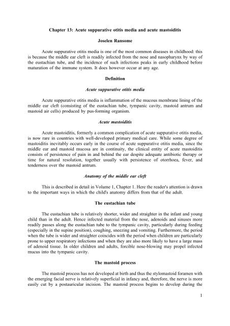 1 Chapter 13: Acute suppurative otitis media and acute mastoiditis ...