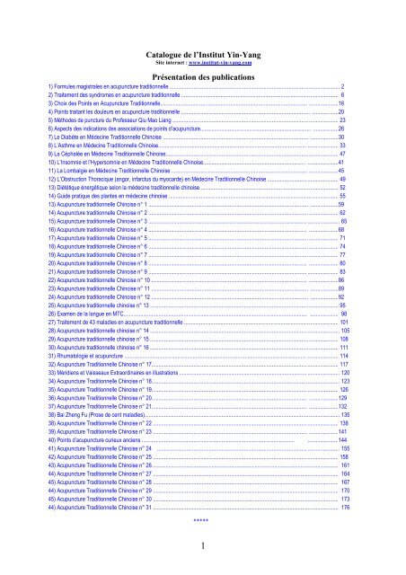 Catalogue De L Institut Yin Yang Presentation Des Publications