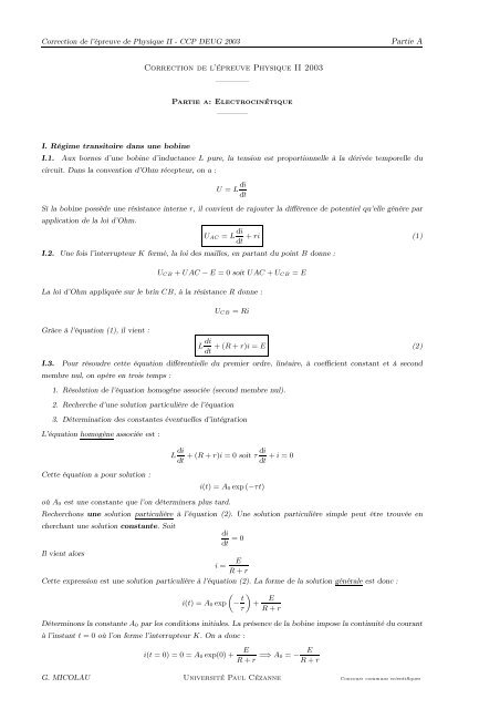 Correction de l'Epreuves de Physique II aux Concours Communs ...