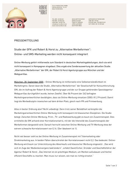 PRESSEMITTEILUNG Studie der GFK und Robert & Horst zu ...