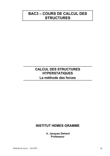 BAC3 – COURS DE CALCUL DES STRUCTURES - Gramme