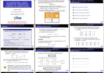 Systèmes d'équations linéaires et déterminant - Pôle de ...