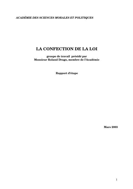 la confection de la loi - Académie des sciences morales et politiques