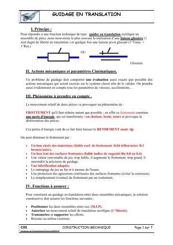 Guidage en Translation(Gliss)CORRIGE - STI Génie Mécanique