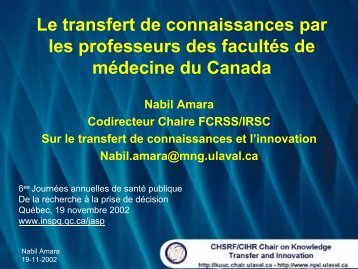 Le transfert de connaissances par les professeurs des ... - JASP