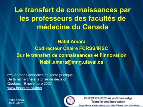 Le transfert de connaissances par les professeurs des ... - JASP